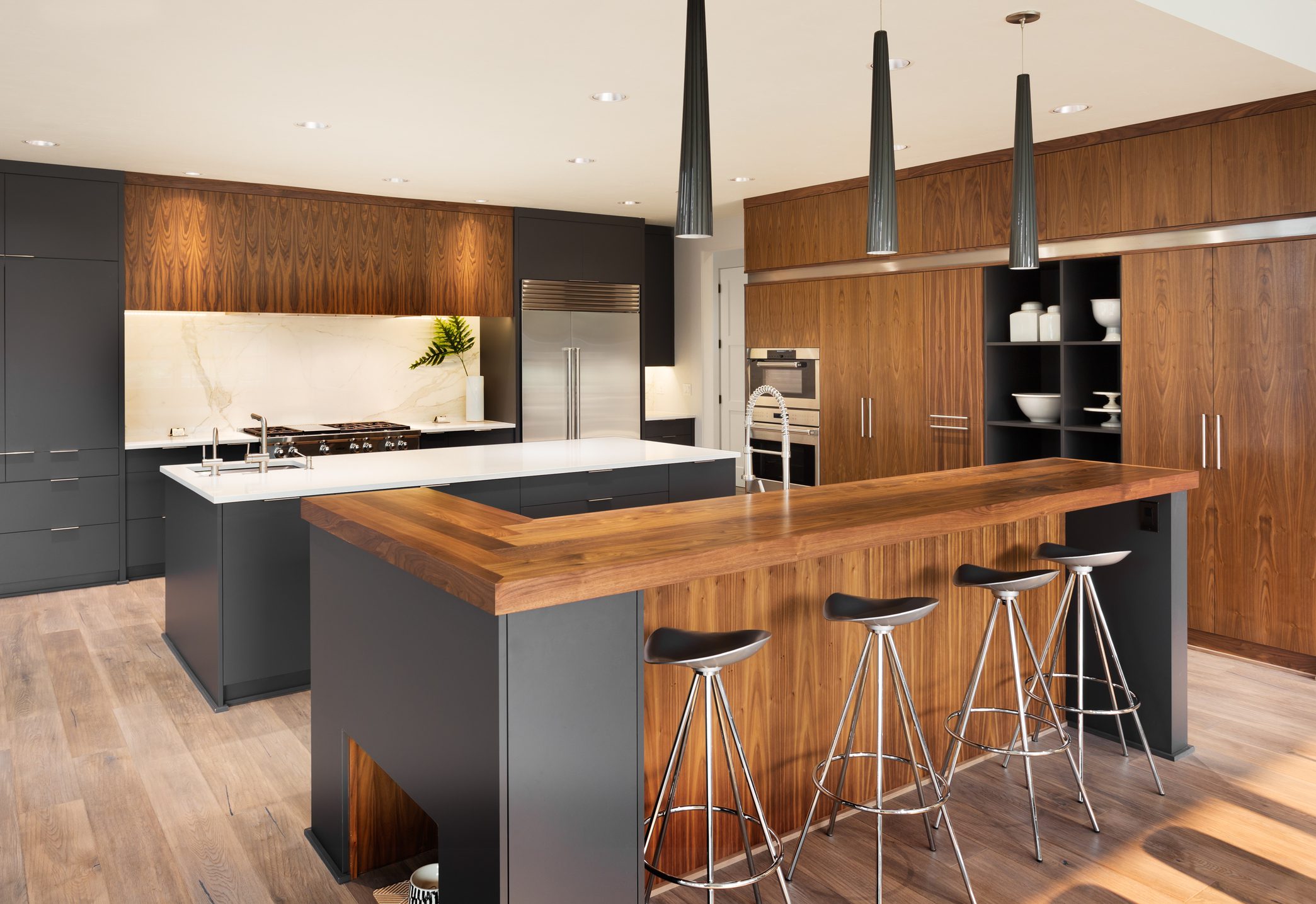 Modern kitchen with wooden accents
